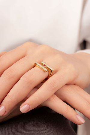 14 Ayar Altın Pembe Taşlı Tasarım Cetaş Yüzük