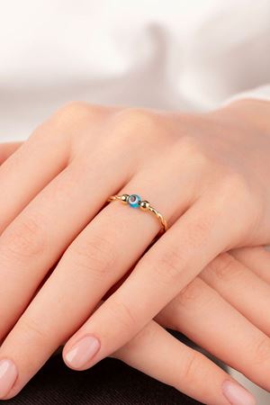 14 Ayar Altın Nazar Boncuklu Burgulu Minimal Yüzük