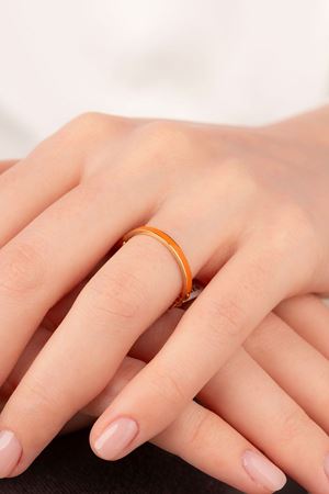 14 Ayar Altın Turuncu Mineli Zincirli Minimal Yüzük