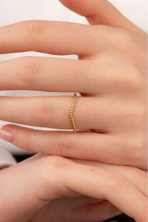 14 Ayar Altın V Model Minimal Yüzük