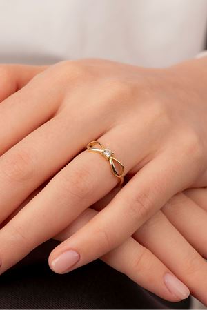 14 Ayar Altın Kurdele Model Taşlı Minimal Yüzük
