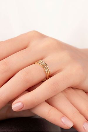 14 Ayar Altın Üç Sıra İnce Fantezi Yüzük