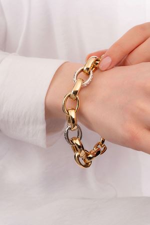 14 Ayar Sarı Beyaz Altın Kalın Bileklik