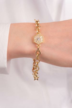 14 Ayar Altın Yıldız Sallantılı Altıgen Bileklik