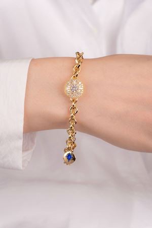 14 Ayar Altın Mavi Sallantılı Kutup Yıldızlı Tektaş Bileklik