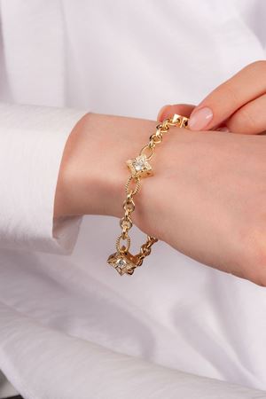 14 Ayar Altın Üç Taşlı Tasarım Bileklik