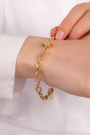 14 Ayar Altın Tektaş Tasarım Bileklik