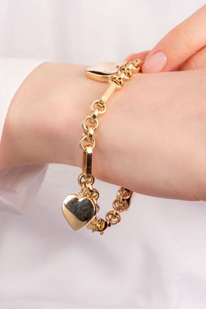 14 Ayar Altın Kalp Sallantılı Kalın Bileklik