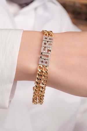 14 Ayar Sarı Beyaz Altın Taşlı İsimli Bileklik