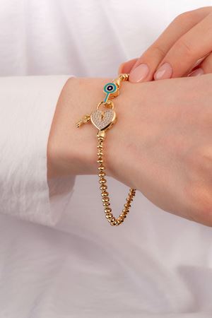 14 Ayar Altın Taşlı Kilitli Kalp Bileklik