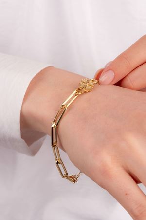 14 Ayar Altın Sallantılı Dört Yapraklı Yonca Bileklik