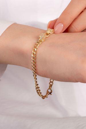 14 Ayar Altın Taşlı Panter Figürlü Bileklik