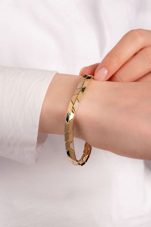 14 Ayar Altın Yeşil Mineli Göz Alıcı Bileklik