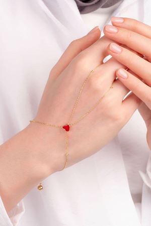 14 Ayar Altın Zincirli Kırmızı Kalpli Şahmeran