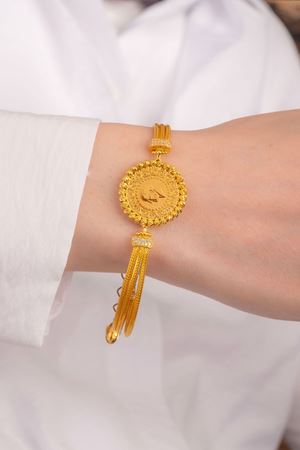 14 Ayar Altın Hasır Kenarlı Çeyrekli Bileklik