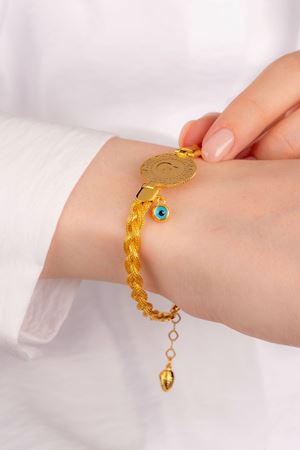 14 Ayar Altın Örgü Model Çeyrekli Bileklik