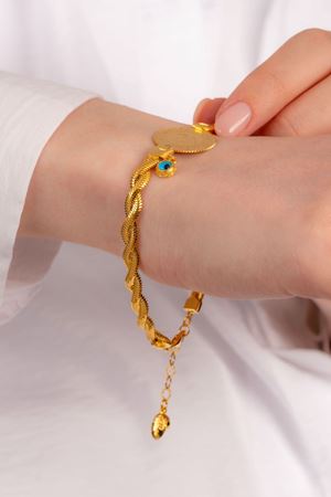 14 Ayar Sarı Ezme Zincirli Çeyrek Bileklik