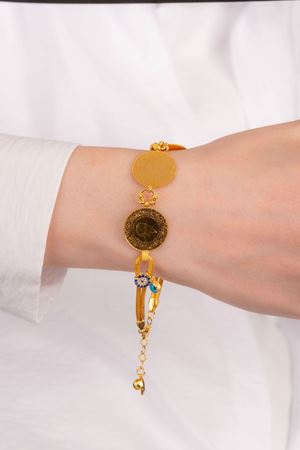 14 Ayar 4'Lü Çeyrek Altınlı Nazar Boncuklu Bileklik