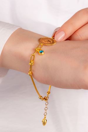 14 Ayar Altın Trend Nazarlı Çeyrekli Bileklik