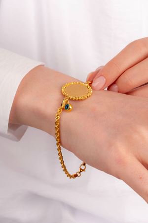 14 Ayar Altın Halat Zincirli Çeyrekli Bileklik