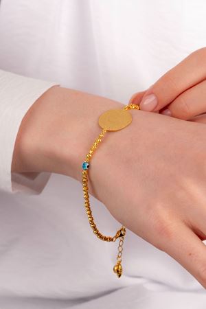 14 Ayar Altın Çift Nazarlı Çeyrekli Bileklik