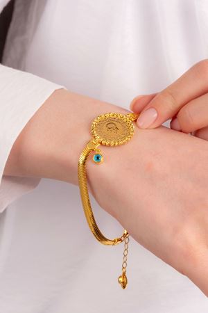 14 Ayar Ezme Zincirli Çeyrek Altınlı Bileklik