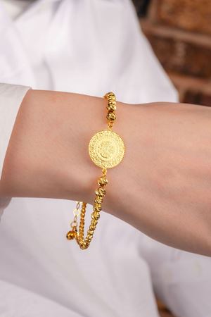 14 Ayar Altın Sıralı Toplu Çeyrekli Bileklik