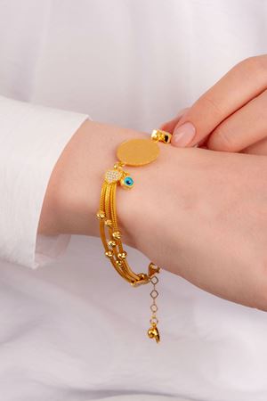 14 Ayar Altın Nazar Boncuklu Çeyrekli Biileklik