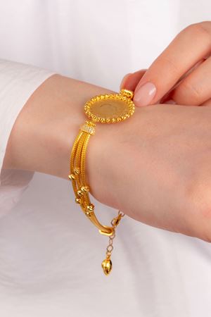 14 Ayar Altın Kenar Toplu Çeyrekli Bileklik