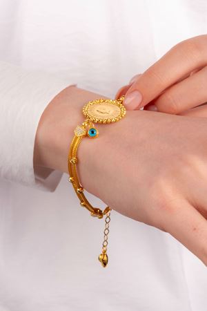 14 Ayar Toplu Kenarlı Çeyrekli Bileklik