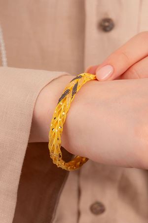 14 Ayar Altın Yarım Taşlı Örgü Tasarım Bilezik