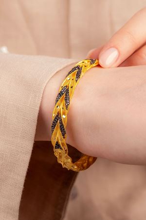 14 Ayar Altın Siyah Taşlı Örgü Bilezik