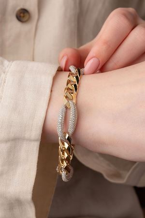 14 Ayar Sarı Beyaz Altın Taşlı Gurmet Bileklik