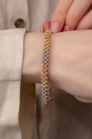 14 Ayar Altın Üç Renk Toplu Gösterişli Bileklik