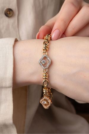 14 Ayar Üç Renk Altın Taşlı Fantezi Bileklik