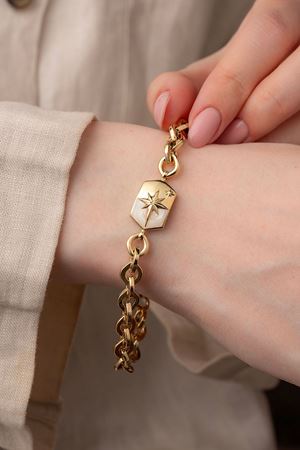 14 Ayar Altın Beyaz Mineli Kutup Yıldızı Bileklik