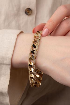 14 Ayar Altın 11 Mm Yarım Taşlı Gurmet Bileklik