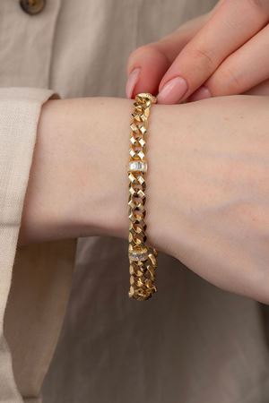 14 Ayar Altın 7 Mm Baget Taşlı Gurmet Bileklik