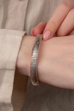 14 Ayar Sarı Beyaz Altın Çİfttaraflı Esnek Bilezik