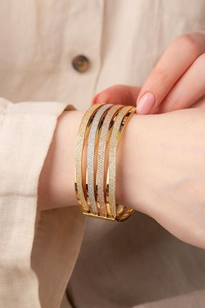 14 Ayar Üç Renkli Altın 4 Sıra Taşlı Bilezik