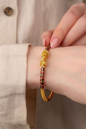 22 Ayar Altın Kırmızı Mineli Hint İşi Bilezik