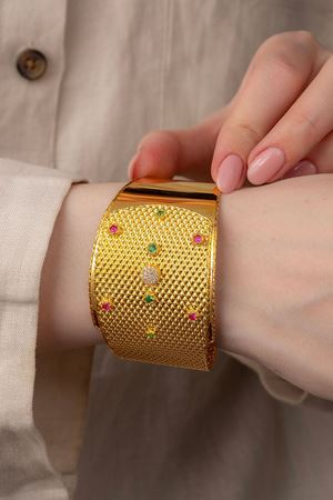 22 Ayar Altın Renkli Taşlı Büyük Fantezi Bilezik