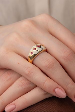 14 Ayar Altın Beyaz Mineli Tasarım Cetaş Yüzük