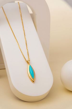 14 Ayar Altın Mavi Mineli Tasarım Cetaş Kolye