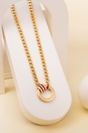 14 Ayar Altın Tasarım Pembe Taşlı Cetaş Gerdanlık