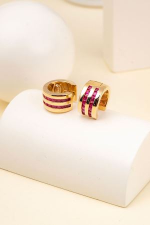 14 Ayar Altın Pembe Taşlı Tasarım Halka Küpe