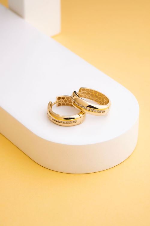 14 Ayar Altın Taşlı Halka Küpe