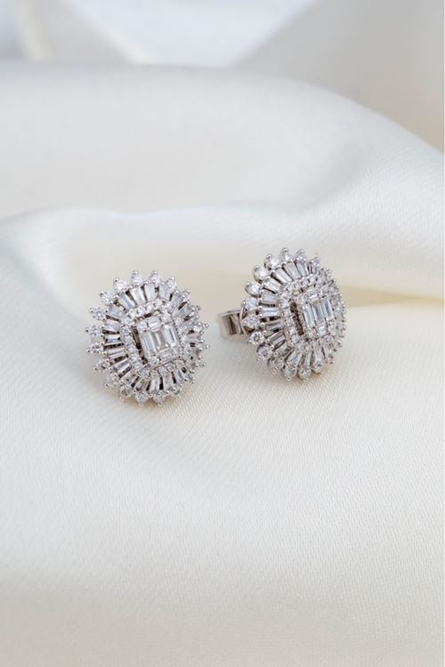 0,84 Carat Pırlanta Taşlı Yuvarlak Baget Set Küpe