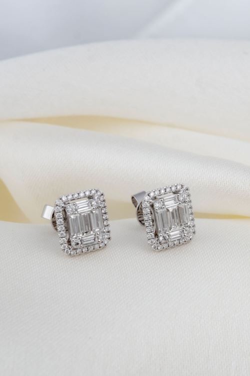 1,07 Carat Pırlanta Baget Taşlı Tasarım Set Küpe