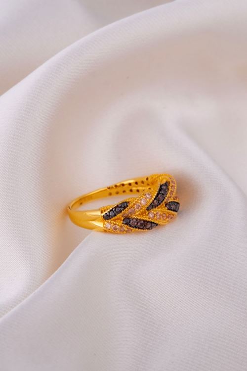 14 Ayar Altın Siyah Taşlı Örgü Model Yüzük